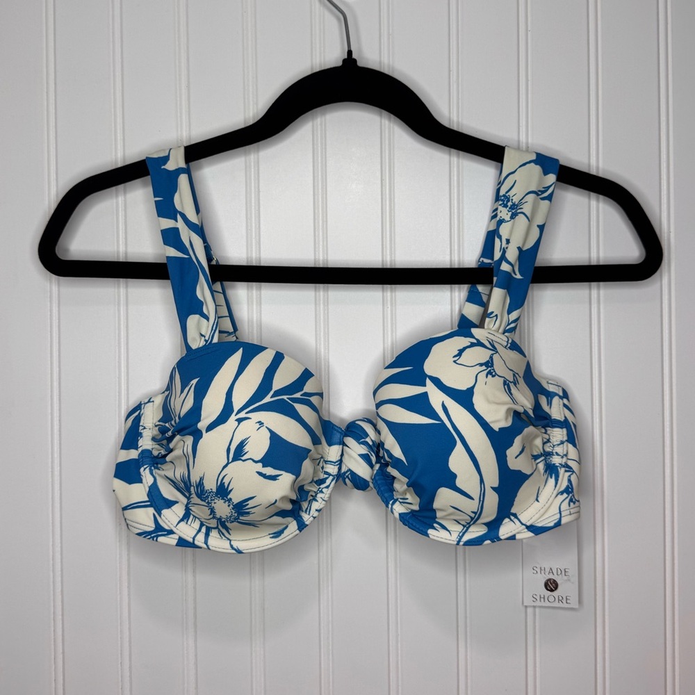 Shade and Shore Womens Foral Underwire Knot Bikini Top Blue White Size 36 B